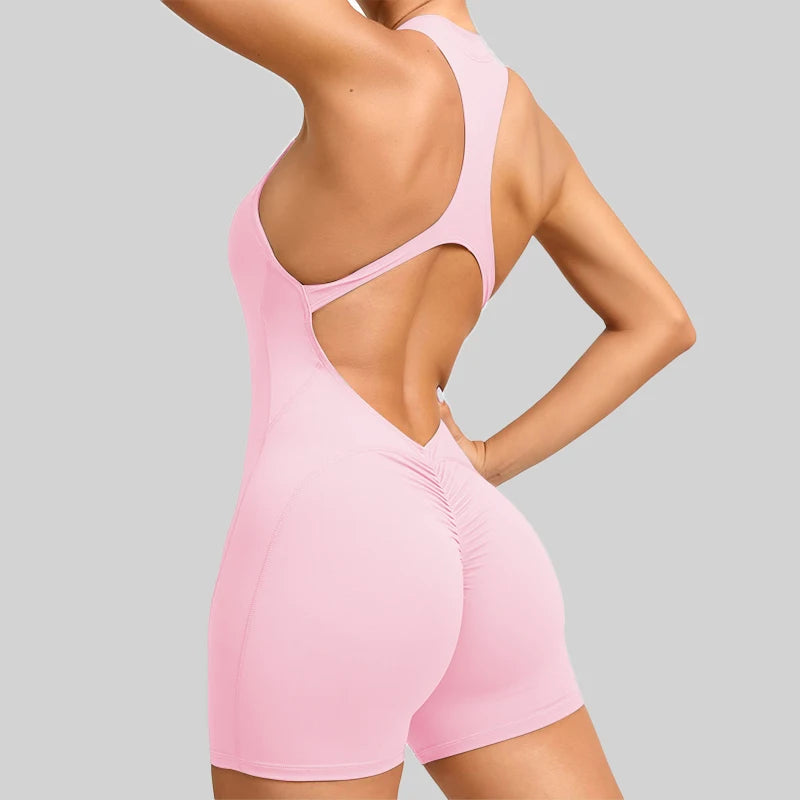 FLONIFY New V Back Scrunch Sports Jumpsuit Women Gym Rompers Sleeveless Sportswear Bodysuits Women Zipper One-Piece Suit Yoga Clothing